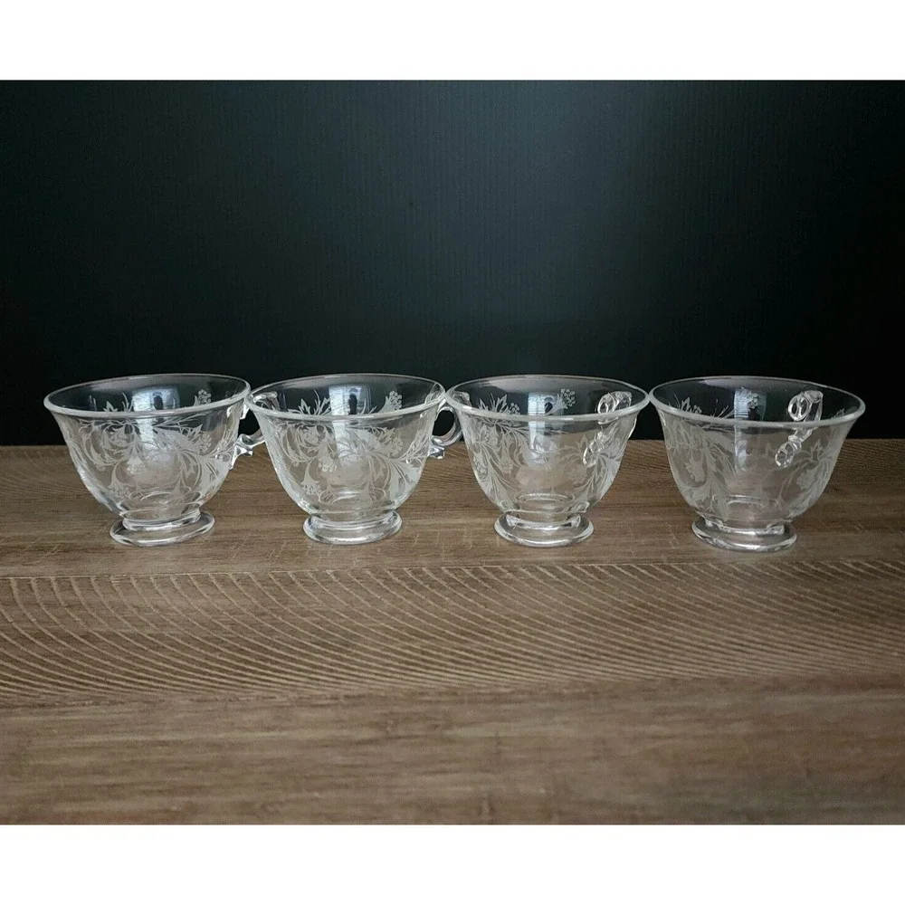 Fostoria Heather Tea Cups Etched Crystal Set of‎ 4